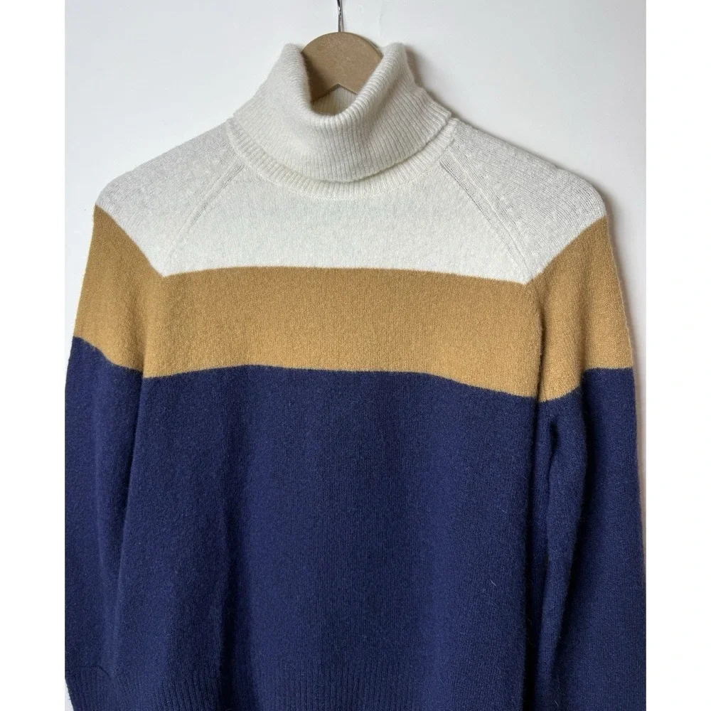 J Crew Colorblock Turtleneck Sweater Supersoft Yarn Alpaca Blue K4646 Size XS